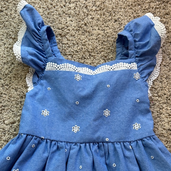 Blueberi Boulevard Charming Blue Girls Dress with Floral Accents size 6x - Picture 2 of 6